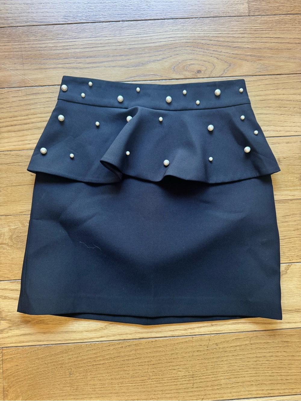 Zara Black Pearl-Peplum Mini Skirt